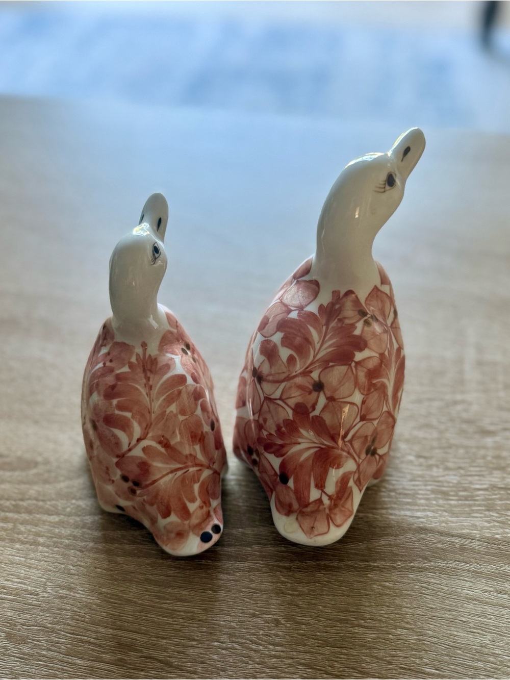 Pair Decorative Ceramic Duck Ceramic Figurines in Rose Pink Floral